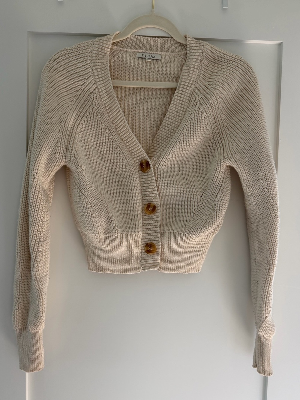 Z Supply Cream Cropped Knit Cardigan with Tortoiseshell Buttons